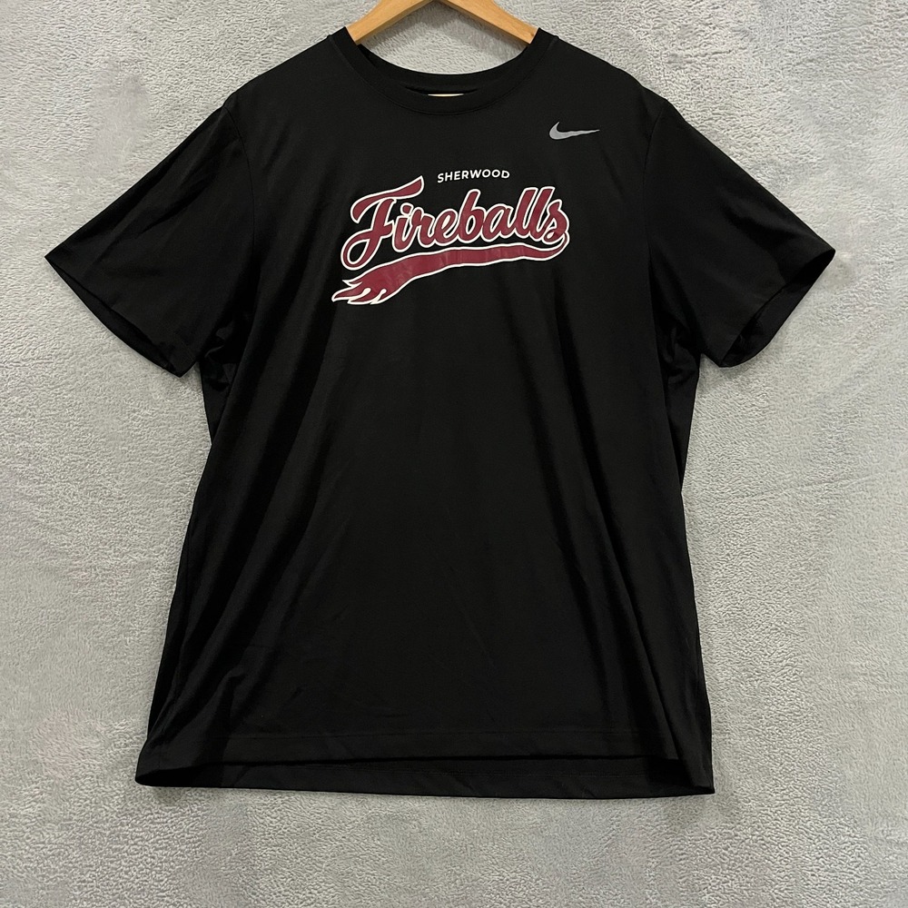 Nike Dri Fit Legend T Shirt Men XL Black Sherwood Fireballs Swoosh Graphic Print